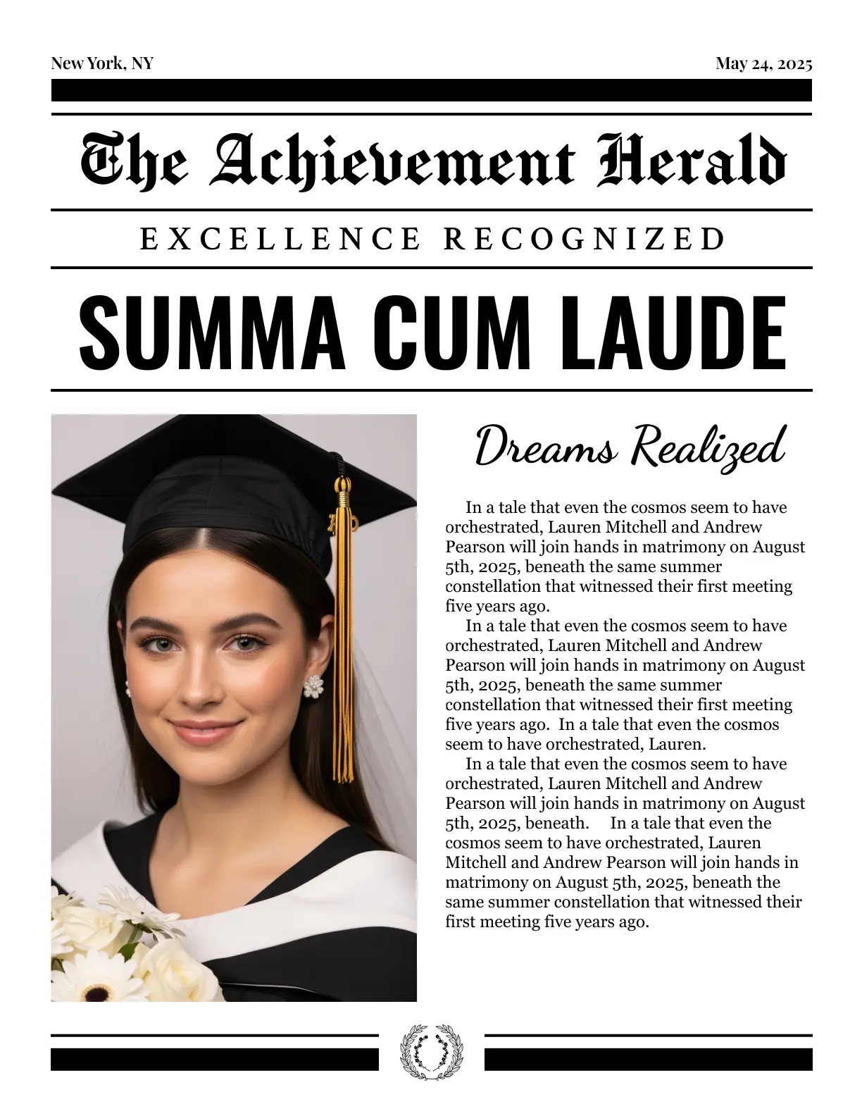 Herald Bold newspaper design - professional announcements