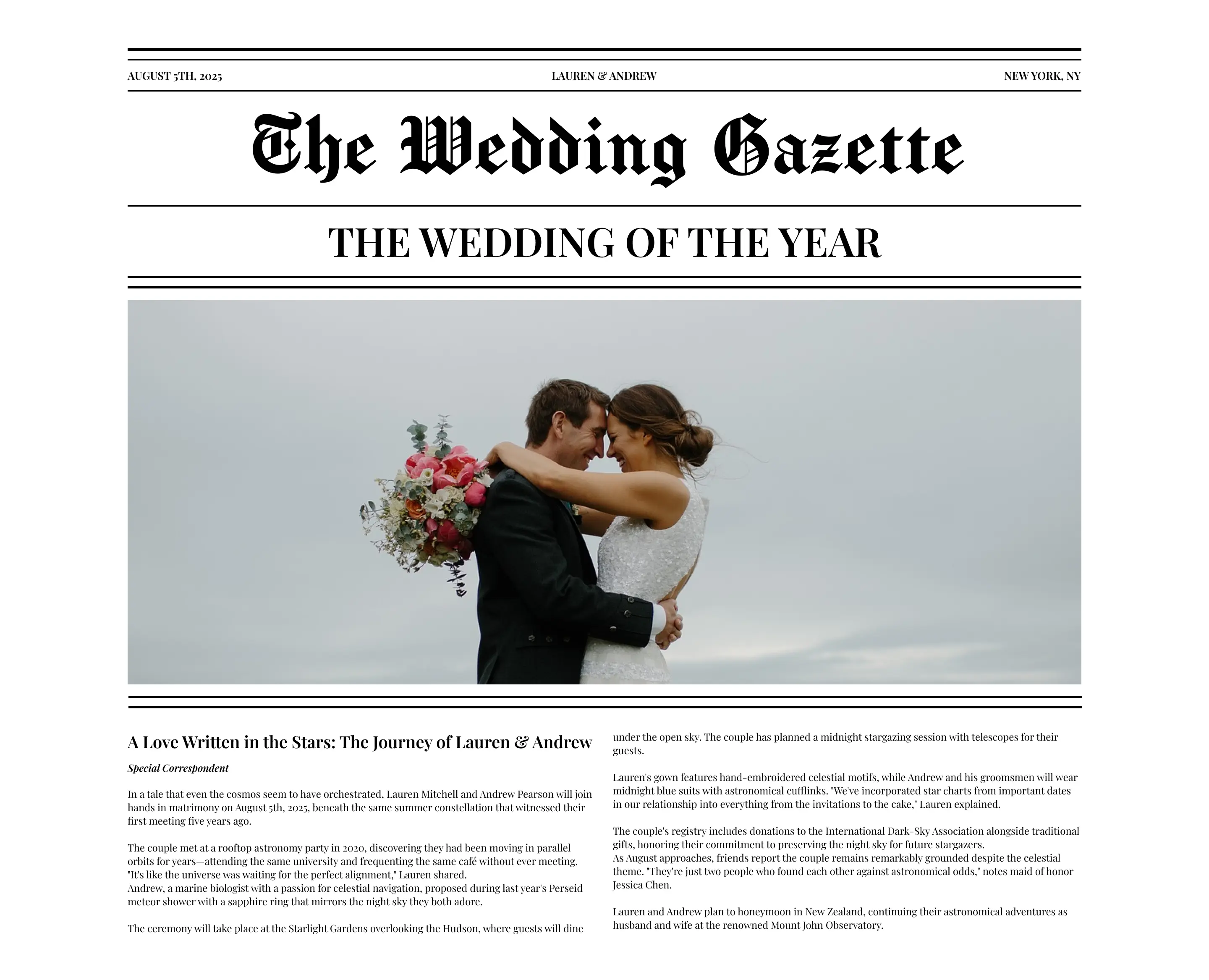 Wedding Gazette - elegant newspaper design for weddings